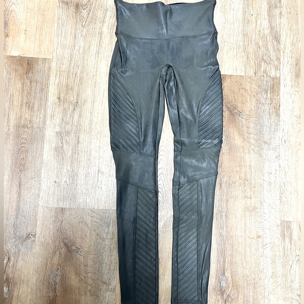 SPANX moto gunmetal gray leather leggings